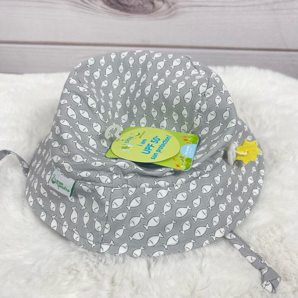 i Play‎ Green Sporouts Gray Fish Bucket Hat Summer Hat 0-6 Mo NWT